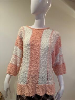 Editions Pink Ivory Striped Textured Knit Sweater